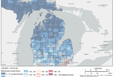 The Michigan-specific environmental justice screening tool that the authors’ 2019 research informed, recently released for public comment by the Michigan Department of Environment, Great Lakes, and Energy. Image courtesy: U-M SEAS