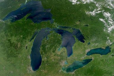 A rare satellite view of a cloudless summer day over the entire Great Lakes region. Photo credit: NASA