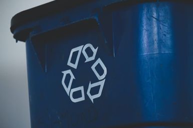 a recycle bin, blue