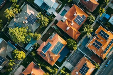 overhead view of solar panels