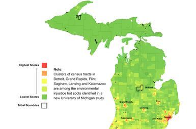 Heat map of Michigan census tracts ranked by Environmental Justice Scores