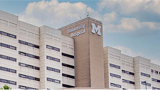 An exterior image of University of Michigan Hospital.